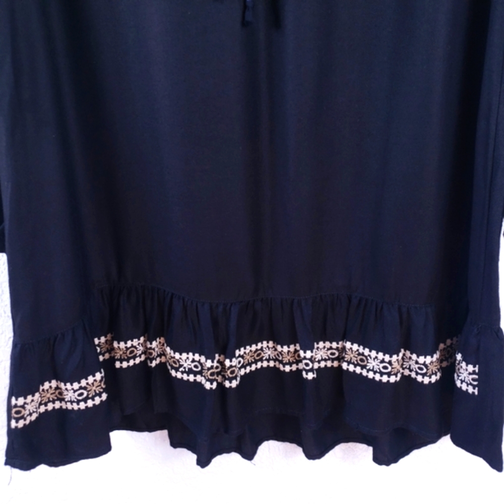 ANGIE Boho Embroidered Tassel Ruffles Dress Black - Picture 5 of 8